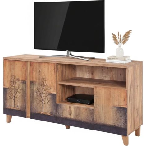 Mobile Porta tv Bucarest, un Cassetto, 6 Ripiani, Apertura Battente, 160x45x76h cm Marrone Quercia