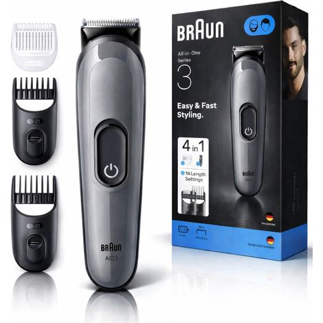 Braun Rasoio Elettrico Rifinitore All-In-One Series 3 AIO3500 4In1 Grigio
