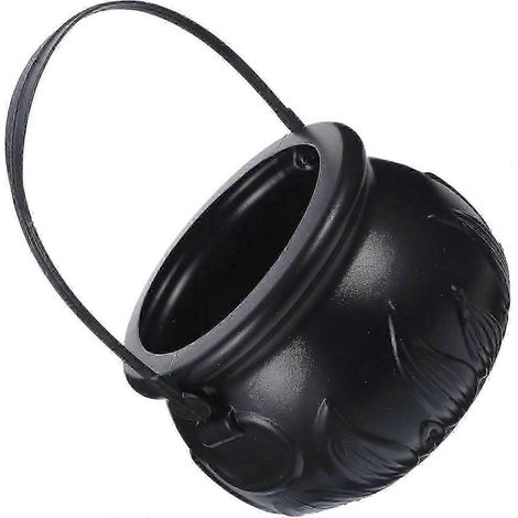 2025 1 pièce Chaudron de sorcière d'Halloween Petit seau à bonbons en plastique noir avec poignée Pot à bonbons en vrac (1/4)