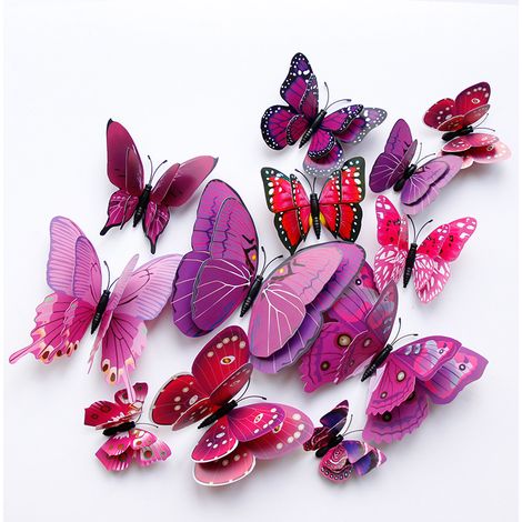 Stickers muraux papillons réalistes 3D double couche - Autocollants papillons colorés en PVC pour la décoration du salon