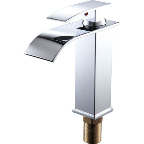Moderne Robinet Salle de Bain Cascade, Design Elégant Robinet Lavabo, Mitigeur en Laiton, Eau Chaude et Froide Disponible, Robinetterie Chromé G 3/8