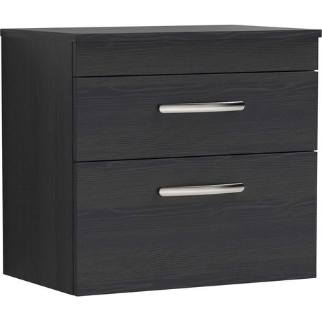 Nuie Athena Wall Hung 2-Drawer Vanity Unit and Worktop 600mm Wide - Charcoal Black (1/5)