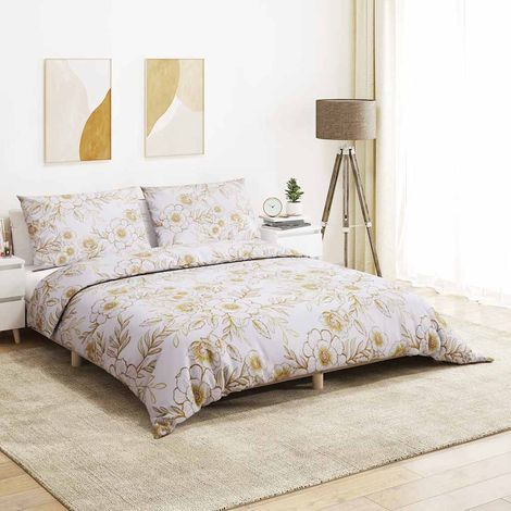 Parure de lit blanche et marron 220x240 cm en coton (1/5)