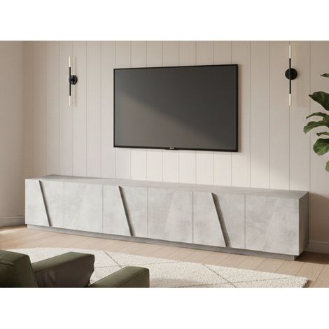 Dmora Mobile da soggiorno Porta TV, Made in Italy, Supporto per TV da salotto a 6 antine battenti con dettaglio, cm 244x44h46, colore Cemento scuro, con imballo rinforzato (1/5)