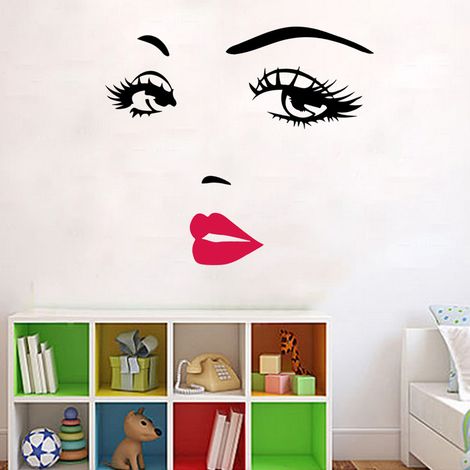 Sticker mural en PVC noir représentant le visage d'une belle femme, décoration murale amovible pour la maison ou la chambre. (1/5)