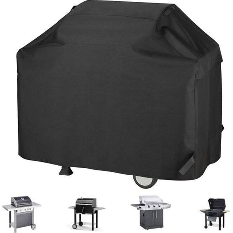 Waterproof and dustproof BBQ cover with UV protection, handles, and label, 145 x 61 cm.
