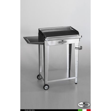 Grill 6.4 Inox Piastra liscia - Con portapiatti - Senza paraschizzi - Con kit mensola e ruote - Satinato - barbecue, griglia, giardino, carne, a gas, acciaio made in Italy