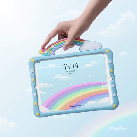 Étui pour iPad Mini 5 (2019), 5e génération, 7,9 pouces : coque arrière souple en silicone antichoc avec support intégré et motif dessin animé mignon pour enfants (Pont Arc-en-ciel). (1/5)