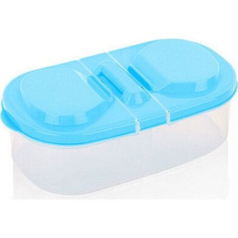 Boîte de rangement multifonctionnelle bleue à double compartiment avec couvercle pour aliments et boîtes hermétiques, idéale pour la cuisine et le réfrigérateur. (1/5)
