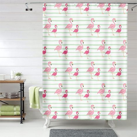 Rideau de douche flamant rose moderne décor, tissu imperméable, 90x180 cm (1/5)