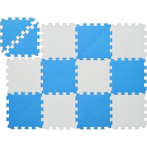 Relaxdays Tappeto Gioco Bambini, Puzzle 12 Tasselli, H x L: 114 x 86 cm, Tappetino per Gattonare, Kids Mat, Blu Bianco