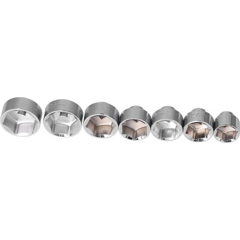 Jeu de 7 douilles pour bouchon de filtre à huile, entraînement 3/8", tailles 24, 27, 29, 30, 32, 36 et 38 mm, compatible avec Mercedes-Benz. (1/5)