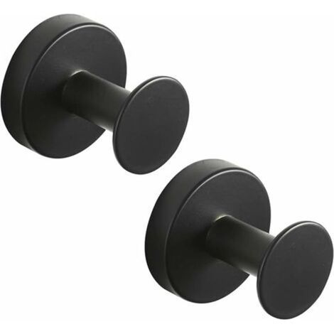 Black stainless steel coat hook – Wall mounting – Towel holder for bathroom – Set of 2 pieces (1/5)