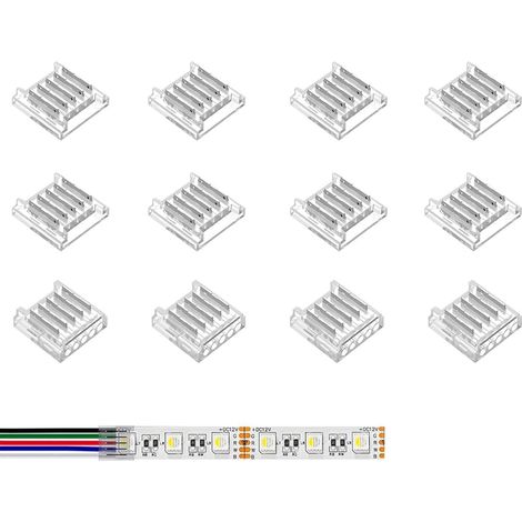 12 paquets de connecteurs LED 5 broches, utilisés pour les lumières RGB SMD 5050 12 mm Adaptateur sans fil - Adaptateur gratuit - Expansion de terminal gratuite Guide multi-couleurs (5PIN12MM) (1/4)