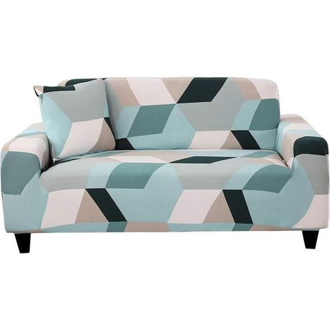 Housses de canapé Housse de Canapé 4 Place Extensible Housse Fauteuil avec Accoudoirs Housse Protection pour Canapé Elastique Couvre Canapé Universelle, (fauteuil, motif blocs de couleur claire) (1/5)