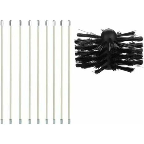BUNTHAUS Kit Brosse de Cheminée, Outil Nettoyage pour Cheminées Brosse Kit de Ramonage Ccontient 9 (40cm Tiges Flexibles et 1 (100mm) Tête de kit de ramonage du Poêle à Granulés pour Poêle à Pellet (1/5)