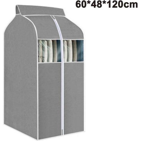 Housse pour cintre suspendu, tissu non tissé avec fenêtres en PVC transparent, sac à vêtements stéréoscopique, étanche, pour penderie (Gris, 60 × 48 × 100 cm) (1/4)