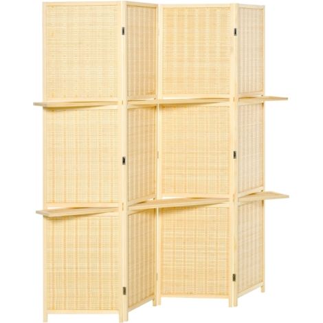 Divisorio per ambienti in bambù, con ripiano a 2 livelli, pieghevole, con piedini antiscivolo, realizzato con materiali naturali. (1/5)