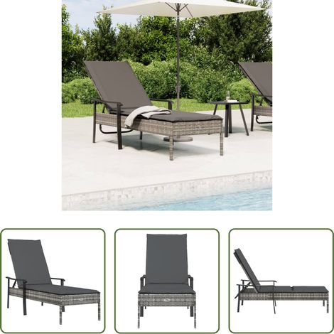 Gartenliege - Sonnenliege mit Auflage Grau Poly Rattan (1/5)