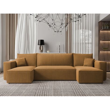 Wohnlandschaft Sofa mit Schlaffunktion ADARA in Stoff Poso Honiggelb