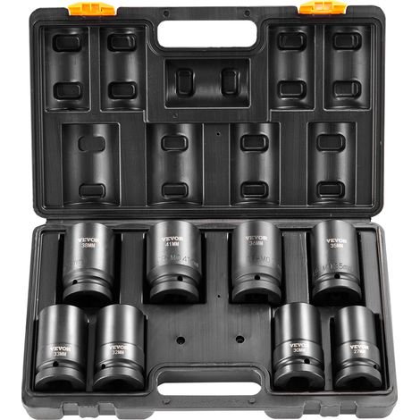 Vevor – Coffret multi-outils 8 douilles à chocs profondes 27-41 mm – Acier Cr-Mo – Marquages gravés au laser – Boîte à outils métal