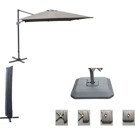 Parasol - Proloisirs - Déporté alu / acier 3x3 - Taupe - 8 inclinaisons - Manivelle - Housse + pied inclus (1/2)