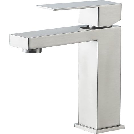 VOTON Waschtischarmatur aus gebürstetem Nickel, Einhebelmischer, moderne Ausführung mit 1 oder 3 Löchern, inklusive Abdeckplatte und Wasserzulaufschläuchen, bleifrei, Edelstahl. (1/5)
