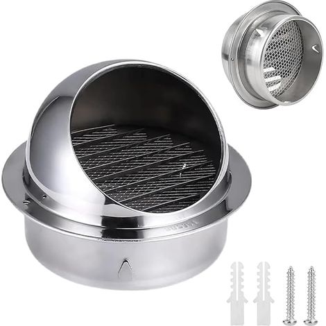 Air Vent Grille, Ventilation Grille, Air Vent, Outdoor Air Vent, Round Air Vent, Weather Protection with Mosquito Net (140 mm) (1/2)