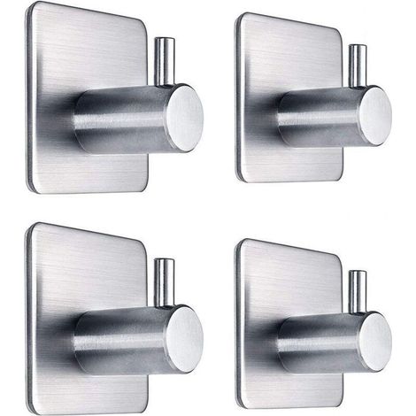 4pcs Silver Stainless Steel Hook, Strong Sticky Hook, Glued Hook, Waterproof Hook, Shower Hook with Adhesive Backing (1/3)