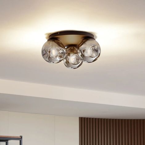 [GEBRAUCHT] B-Ware Lindby Deckenlampe Deckenleuchte Glas Rauchgrau Rund Valentina Braun Eisen