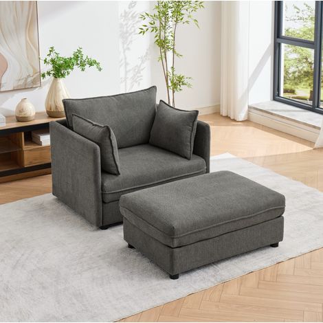 Poltrona 1 posto 149x103,5x81 cm con pouf contenitore modulare per soggiorno, struttura stabile, velluto - grigio (1/5)