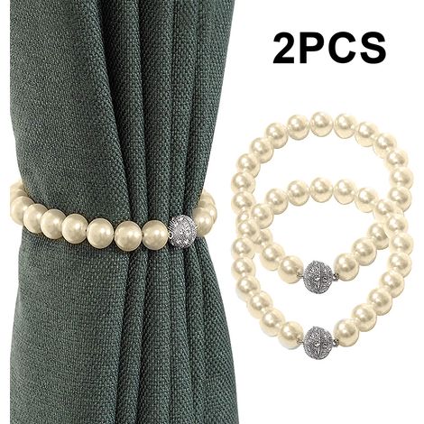 Attache Rideau Magnetique - 50 cm - Perles ABS Alliage - Blanc ou Noir - Lot de 2 (1/5)