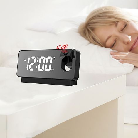 Neuer multifunktionaler Wecker mit Temperaturanzeige, kreativem LED-Spiegelwecker, Stromausfallspeicher, elektronischer Digitaluhr, großem Display, schwarz. (1/5)