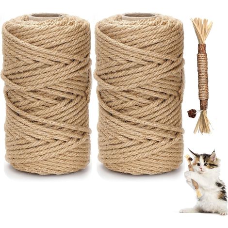 Corde Arbre à Chat de 2 pièces 6 mm 60 m Naturel - Accessoire pour Poteau de Rechange Arbre à Chat, avec Un Bâton de Griffe, Maison, Jardin, Bricolage, Décoration (1/5)
