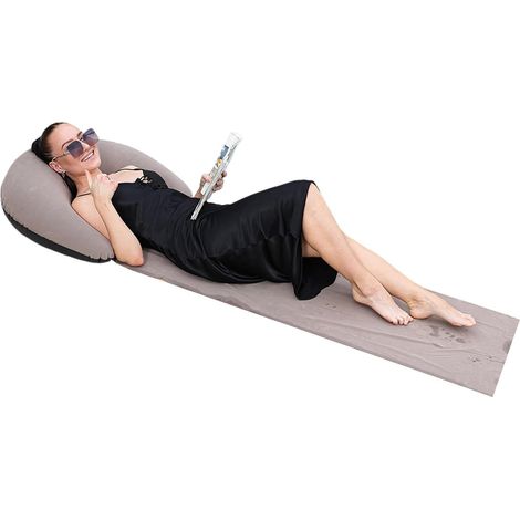Chaise de plage gonflable ergonomique avec appui-tête, matelas de voyage pour piscine, camping, tapis de plage gonflable doux pour pique-nique en plein air (1/5)