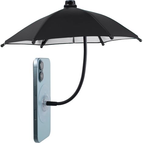 Mini parasol pour téléphone contre le soleil, orientation réglable à 360° avec sticker adhésif rond, cache-soleil extérieur – Noir (1/5)