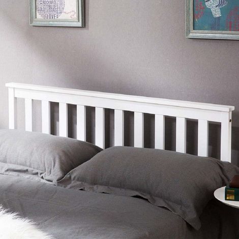 Lit double 140x200 cm - Bois massif - Tête de lit incluse - Sommier à lattes - Blanc (1/5)