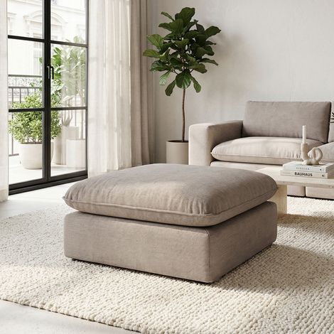 Pouf 105x105x48 cm en tissu texturé taupe - MODUSOF (1/5)