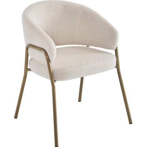 Silla de comedor blanca con patas doradas de metal y tapizado de borreguito, 1 unidad (1/5)