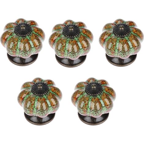 Set mit 5 Keramik-Schubladenknöpfen, Möbelgriffe 3,8 x 4,0 cm, Kürbis-Türknauf mit Leopardenmuster