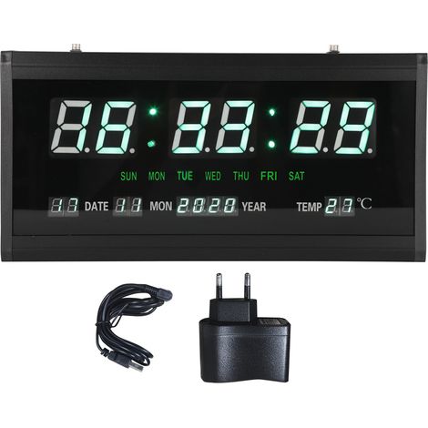 Calendrier Perpétuel Numérique LED à Suspendre, Horloge Murale pour Salon et Bureau, Cadre Noir, Chiffres Verts, Prise UE 110-220V (1/5)