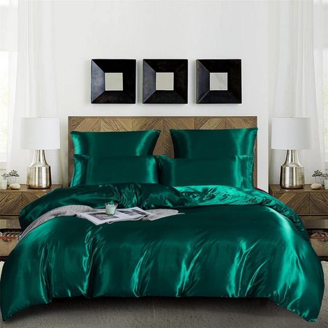 Bettwäsche-Set 2-teilig Mikrofaser-Satin 135x200cm Grün mit Reißverschluss