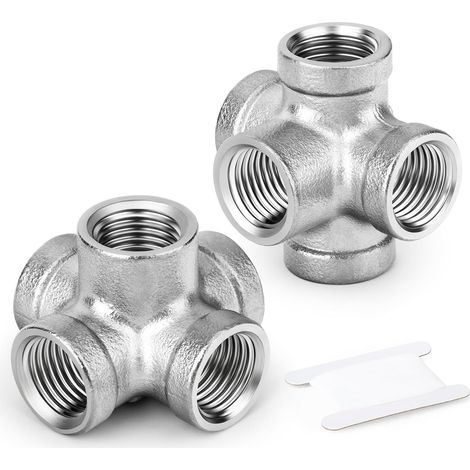 2-piece stainless steel 5-way side outlet tee, 1/2" BSP hose fitting for water and air hoses, industrial applications