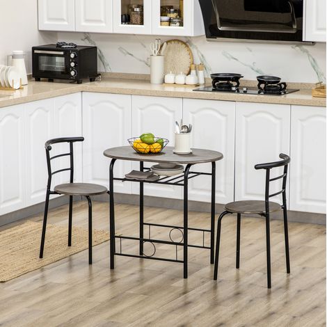 Ensemble bistro table à manger avec 2 chaises, format compact pour petit espace, rangement sous plateau, structure MDF et métal noir, CHICFURN (1/5)
