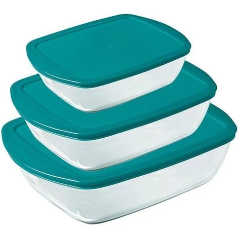 Set von 3 Schalen mit Deckel - PYREX - Cook & Store - Glas - Rechteckig - 0,4/1,1/2,5 L