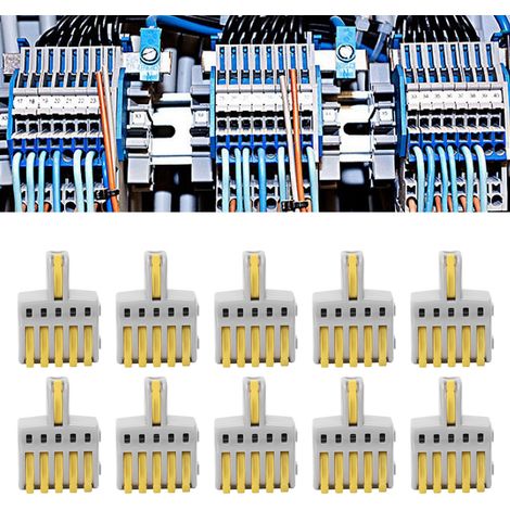 Lot de 20 borniers à connexion rapide de type T, connecteurs répartiteurs à bouton-poussoir, connecteurs parallèles, une entrée, cinq sorties, gris SPL-F15A, jaune (1/5)