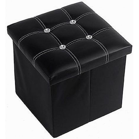 TRADE SHOP - Pouff Puff Pouf Contenitore Imbottito Portaoggetti Nero Strass 30x30x30 Cm 79433 -
