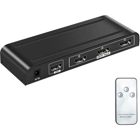 Répartiteur HDTV 3 entrées/1 sortie, boîtier métallique, excellente dissipation de la chaleur, résolution 3840x2160, répartiteur 4K, compatible avec les ordinateurs, les téléviseurs et les moniteurs, (1/5)