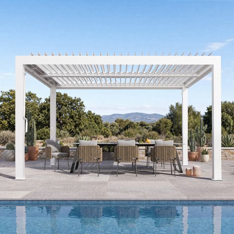 Modern Shade Pergola 3x3.7m Pavillon Verstellbaren Lamellendach Terrassenüberdachung Weiß (1/5)
