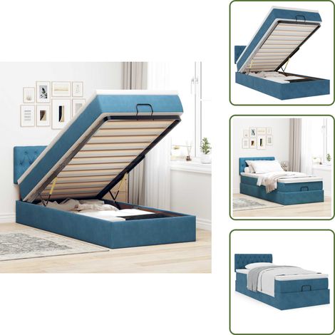 Ottoman-Bett mit Matratze Dunkelblau 80x200 cm Samt - Ottoman-Bett - Ottoman-Betten - Bettrahmen - Bettgestell (1/5)